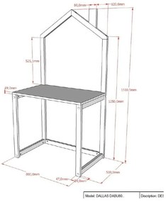 Birou de copii din lemn masiv de pin 50x80.5 cm DALLAS – Vipack