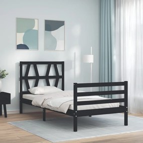 3194340 vidaXL Cadru de pat cu tăblie Small Single, negru, lemn masiv
