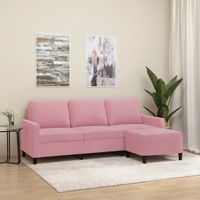 3201058 vidaXL Canapea cu 3 locuri și taburet, roz, 180 cm, catifea