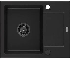 Mexen Enzo chiuvetă din granit cu 1 compartiment cu picurător 576 x 465 mm, Neagră, sifon Neagră - 6506571005-77-B