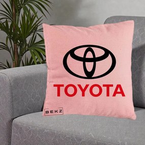 Perna Personalizata cu emblema Toyota, 40x40 cm, Roz, Husa Detasabila, Perna Inclusa, BEKZ®