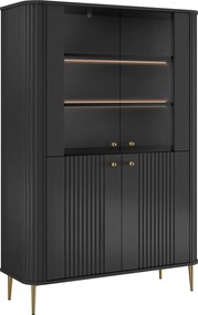 Vitrină cu patru uși Vesper 103 cm - negru / picioare aurii