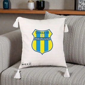 Perna Personalizata Unirea '04 Slobozia Fotbal, 40x40 cm, Bej cu Franjuri, Husa Detasabila, Perna Inclusa, BEKZ®