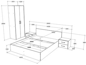 Set haaus V16, Pat 200 x 160 cm, Stejar Alb/Antracit