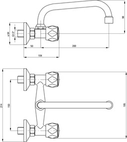 Teno Baterie pentru chiuvetă, montare pe perete Finisaj: Crom BON_050D