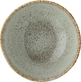 Bol rustic din ceramică artizanală cu dungi verticale maro pe fond bej, 14×7 cm, „Fleur"