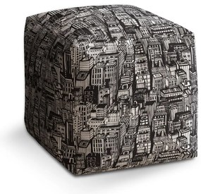 Taburet Cube zgârie-nori desenați, negru / alb