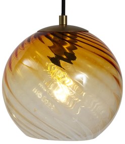 Lampă suspendată bronz cu sticlă rotundă fumurie, ambră și verde, cu 4 lumini - Bao