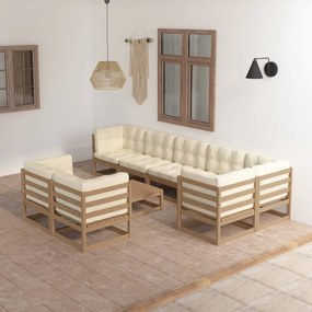 3076712 vidaXL Set mobilier de grădină cu perne, 9 piese, lemn masiv pin