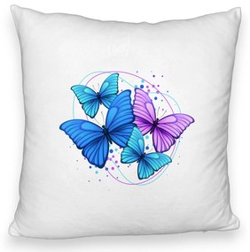 Perna Decorativa Fluffy, Model Colorful Butterflies, 40x40 cm, Alba, Husa Detasabila, Burduf