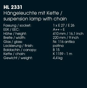 Pendul design medieval, iluminat exterior din fier forjat, HL 2331