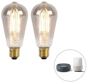 Set de 2 becuri LED inteligente E27 ST64 fum 7W 400lm 1800K