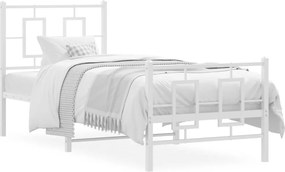 vidaXL Cadru de pat metalic cu tăblie de cap/picioare, alb, 75x190 cm