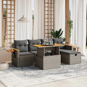 3276140 vidaXL Set mobilier grădină cu perne, 6 piese, gri, poliratan