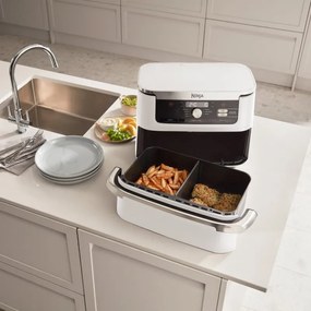 Friteuza dubla cu aer cald Ninja AF500EUWH, 10.4 L, 7 programe, Timer, Zone independente, Alb