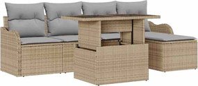 vidaXL Set de Locuri pentru Exterior cu pernă 6 pcs Bej Rattan poli