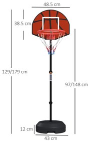 SPORTNOW Coș de Baschet și Stâlp cu Tablă de Darts Magnetică cu Săgeți, Coș de Baschet Reglabil în Înaltime, 38,5x48,5x179 cm, Negru | Aosom Romania