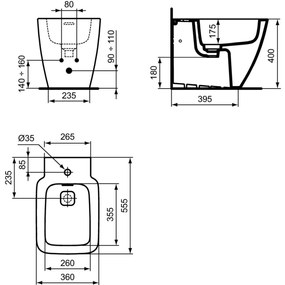 Bideu stativ Ideal Standard Strada II back to wall alb lucios