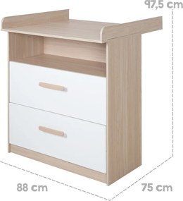 Comodă de copii albă-în culoare naturală cu aspect de lemn de stejar cu masă de schimbat 88x98x75 cm Cabane – Roba