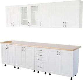 Bucatarie Zebra 260 cm din MDF Alb Mat cu blat termoizolant imitatie artar