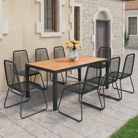 3060129 vidaXL Set mobilier de grădină, 9 piese, negru și maro, ratan PVC