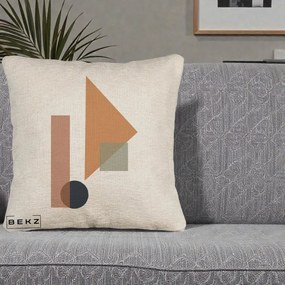 Perna Decorativa Geometric Bauhaus Triunghi, 40x40 cm, Bej Canapea, Husa Detasabila, Perna Inclusa, BEKZ®