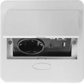 Priză încorporabilă în blat Avaro GTV, 1 priză Schuko, USB A + C, alb Aluminiu/ plastic, Alb, L:135 mm; l:135 mm