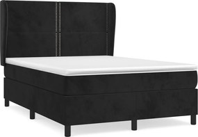 vidaXL Pat box spring cu saltea, negru, 140x200 cm, catifea