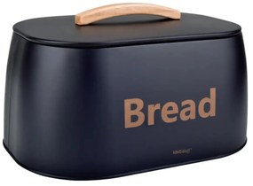 Cutie pentru pâine din metal cu mâner din lemn, 34×24×18.5 cm, neagră, KINGHoff KH-1946