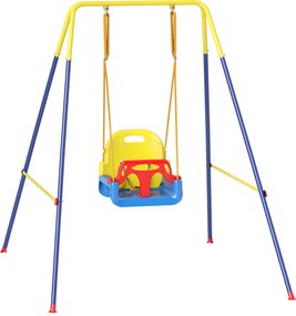 AIYAPLAY Leagăn de Grădină pentru Copii 3-în-1, Leagăn pentru Bebeluși Interior și Exterior, Înălțime Reglabilă, Cadru Pliabil din Oțel, Centură de Siguranță, Ușor de Montat, 9 Luni - 8 Ani, Albastru | Aosom Romania