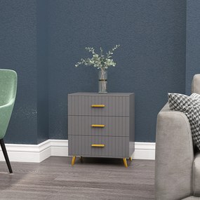 HOMCOM Comodă pentru Dormitor, Dulap Modern cu 3 Sertare,  Sertar de Depozitare cu Picioare din Aluminiu, 60x40x71.5 cm, Gri Închis