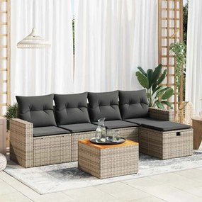 vidaXL Set mobilier grădină cu perne, 6 piese, gri, poliratan