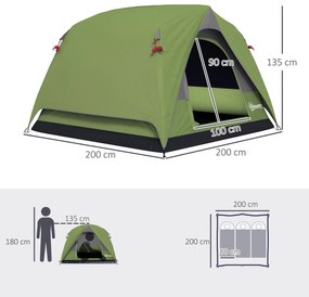 Outsunny Cort de Camping pentru 3 Persoane cu Buzunare și Geantă de Transport, 200x200x135 cm, Verde | Aosom Romania