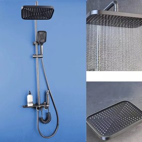Coloană de duș, termostat, afisaj al temperaturii, 4 funcții, efect ploaie, montare pe perete, alamă, Gri, 8005