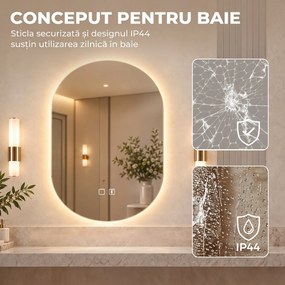 HOMCOM Oglindă de Baie cu LED 60x90 cm, Fără Ramă, 3 Culori Reglabile | Aosom Romania