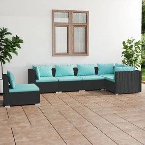 3102321 vidaXL Set mobilier de grădină cu perne, 6 piese, negru, poliratan