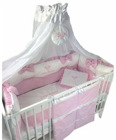 Lenjerie Little Princess cu aparatori în 2 culori pat 120x60 cm   fundițe și buzunar accesorii Deseda Roz pal