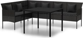 vidaXL Set mobilier de grădină cu perne, 2 piese, negru, poliratan