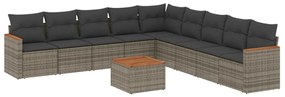 3226067 vidaXL Set mobilier de grădină cu perne, 10 piese, gri, poliratan