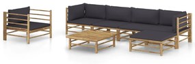 3058200 vidaXL Set mobilier de grădină cu perne gri închis, 7 piese, bambus