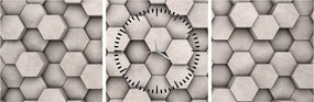 Tablou - Hexagoane design beton (cu ceas) (90x30 cm)