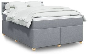 vidaXL Pat box spring cu saltea, gri deschis, 140x190 cm, textil