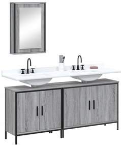 vidaXL Set mobilier de baie, 3 piese, gri sonoma, lemn prelucrat