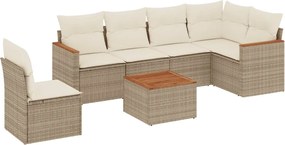 vidaXL Set canapele de grădină, 7 piese, cu perne, bej, poliratan