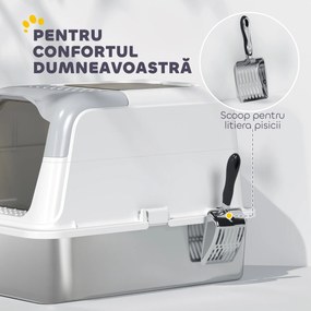PawHut Litieră pentru pisici cu 2 intrări, deodorant și lopățică Alb și gri | Aosom Romania