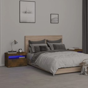 vidaXL Noptiere cu lumini LED, 2 buc., stejar fumuriu, 60x35x40 cm
