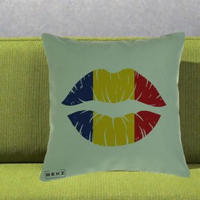 Perna Personalizata Buze Tricolor Romania, 40x40 cm, Verde, Husa Detasabila, Perna Inclusa, BEKZ®