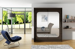 Dulap cu usi glisante si oglinda 150x200 cm, Clever, ADRK Furniture (Culoare: Ciocolata)