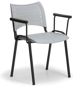 Scaun plastic SMART - picioare negre cu cotiere, gri
