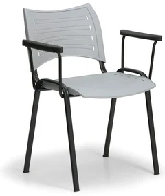 Scaun plastic SMART - picioare negre cu cotiere, gri